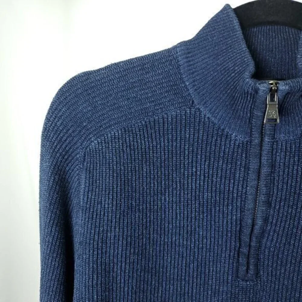 Men's Express 100% Cotton Quarter Zip Rib Raglan Sleeve Sweater Large Blue